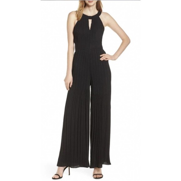 Harlyn Pleated Wide Leg Jumpsuit Small S Black Sleeveless - Picture 1 of 7